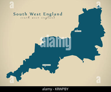 Modern Map - South West England UK Illustration Stock Photo