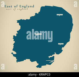 Modern Map - East of England UK Illustration Stock Photo