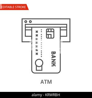 ATM Icon. Thin Line Vector Illustration - Adjust stroke weight - Expand to any Size - Easy Change Colour - Editable Stroke - Pixel Perfect Stock Vector