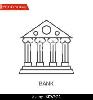 Bank Icon. Thin Line Vector Illustration - Adjust stroke weight - Expand to any Size - Easy Change Colour - Editable Stroke - Pixel Perfect Stock Vector