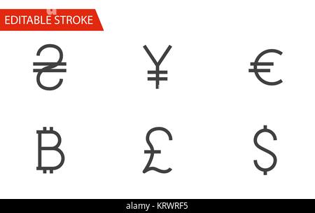 Money Sign Icons Set. Thin Line Vector Illustration - Adjust stroke weight - Expand to any Size - Easy Change Colour - Editable Stroke - Pixel Perfect Stock Vector