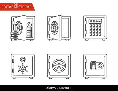 Safes Icons Set. Thin Line Vector Illustration Stock Vector