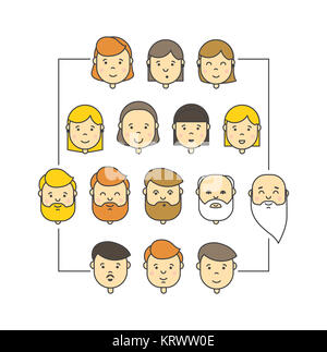 Colorful linear vector big icons collection of people Stock Photo