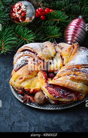 Christmas bun background with Christmas tree and decorations Stock Photo