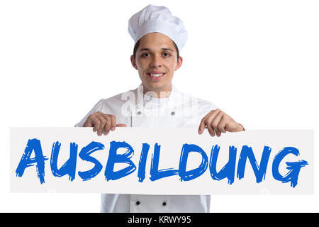 Azubi Ausbildung Auszubildender Koch kochen Beruf Freisteller freigestellt vor einem weissen Hintergrund Stock Photo