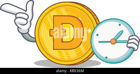 With clock Dodgecoin character cartoon style Stock Vector