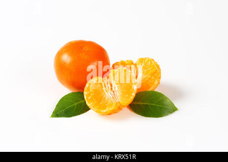 fresh tangerines with leaves Stock Photo