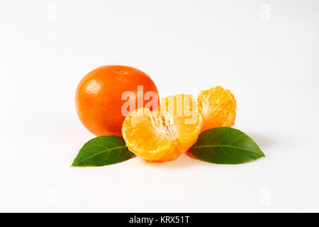 fresh tangerines with leaves Stock Photo