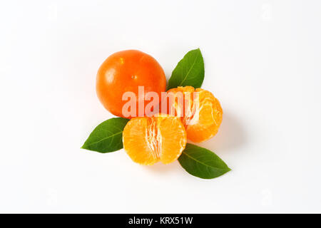 fresh tangerines with leaves Stock Photo