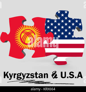 USA and Kyrgyzstan flags in puzzle Stock Photo