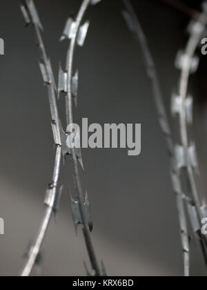 Stainless steel sharp barbed wire or razor wire attached to the ship ...