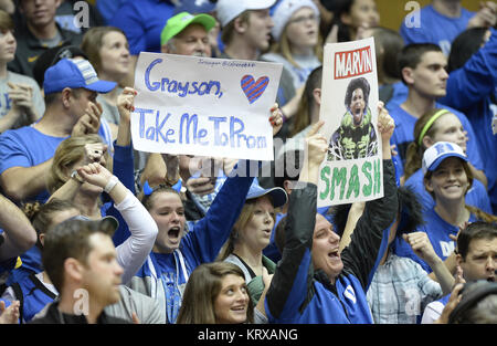 Durham, North Carolina, USA. 20th Dec, 2017. Duke fans encourage their team. The Duke Blue Devils hosted the Evansville Purple Aces at the Cameron Indoor Stadium in Durham, N.C. Credit: Fabian Radulescu/ZUMA Wire/Alamy Live News Stock Photo