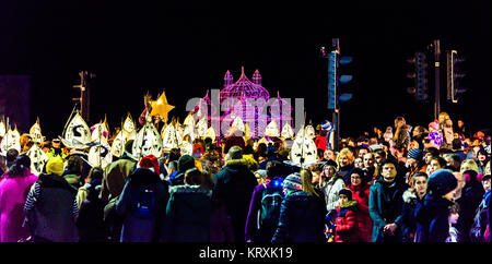 Brighton, UK. 21st Dec, 2017. Burning the Clocks lantern Parade in East Street, Brighton. photo Credit: Julia Claxton/Alamy Live News Stock Photo