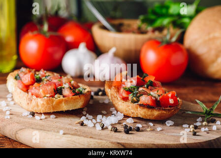 Classic Bruschettas with Tomatoes Stock Photo