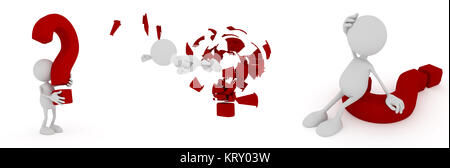 The 3d guy and a model of question mark Stock Photo - Alamy