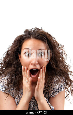Beautiful woman with surprise face Stock Photo