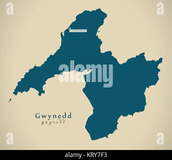 Modern Map - Gwynedd Wales UK illustration Stock Photo