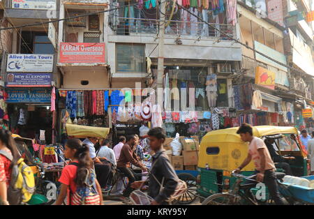 People visit Paharganj Main Bazaar market in New Delhi India Stock Photo