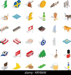 Sweden icons set, isometric style Stock Vector