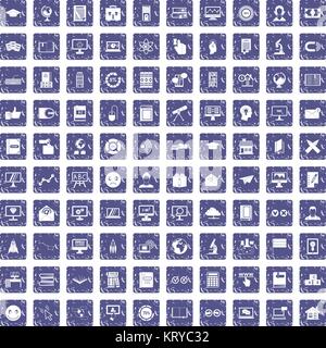 100 e-learning icons set grunge sapphire Stock Vector