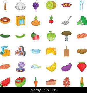 Kitchen icons set, cartoon style Stock Vector