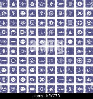 100 emblem icons set grunge sapphire Stock Vector