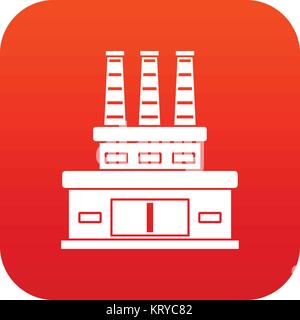 Large oil refinery icon digital red Stock Vector