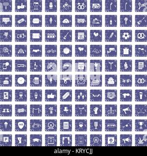 100 events icons set grunge sapphire Stock Vector