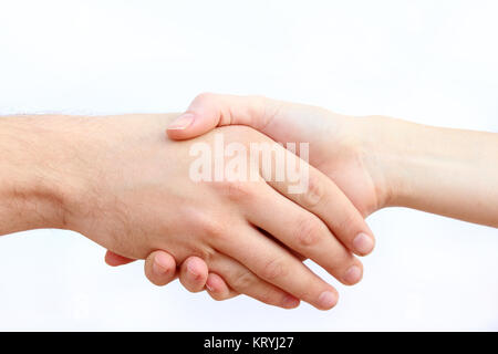 a man and a woman shaking hands Stock Photo