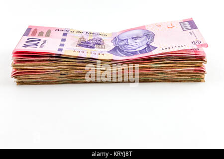 Mexican 1000 pesos bills isolated on white background Stock Photo