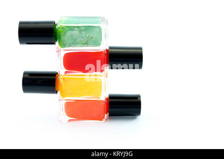 Nail polish arrangement of 4 bottles in different shades Stock Photo
