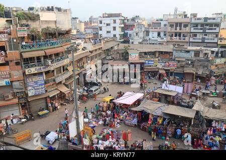 People visit Paharganj Main Bazaar market in New Delhi India. Stock Photo