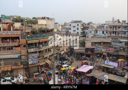 People visit Paharganj Main Bazaar market in New Delhi India. Stock Photo