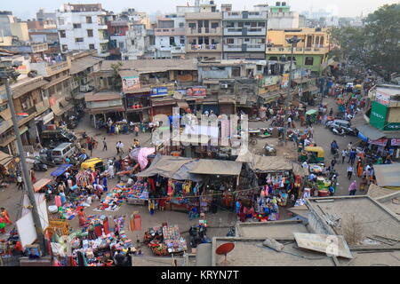 People visit Paharganj Main Bazaar market in New Delhi India. Stock Photo