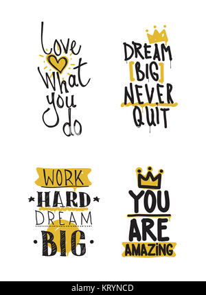 Color inspirational vector illustration set, motivational quotes Stock Photo