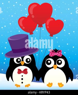 Valentine penguins theme image 2 Stock Photo