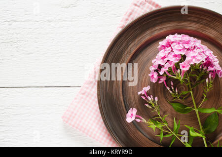 Spring table settings with fresh flower. Stock Photo