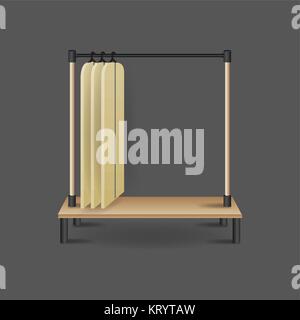 Metal stand with blank shirts hanging, isolated on background. eps10 Stock Vector