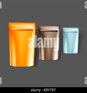 Mockup template for branding and product designs. Isolated realistic plastic flow pack with unique design. Easy to use for advertising branding and ma Stock Vector