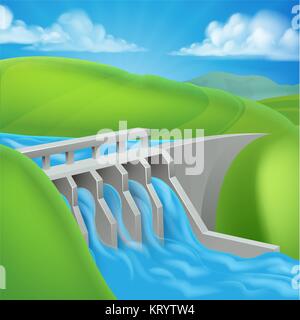 Hydroelectric Power Dam Generating Electricity Stock Vector