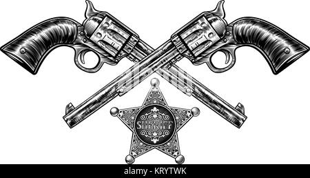 Pistols with Sheriff Star Badge Stock Vector