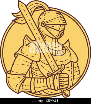 Knight Sword On Shoulder Circle Mono Line Stock Photo