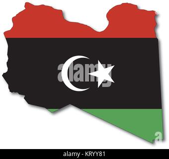 vectorflag map of libya, outline drawing with shadow Stock Vector