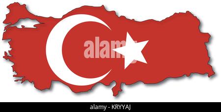 vectorflag map of turkey, outline drawing with shadow Stock Vector