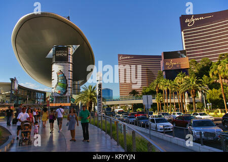 Las Vegas, NV, USA - June 29th, 2009 - View down Las Vegas Strip with Encore and Wynn casino Stock Photo