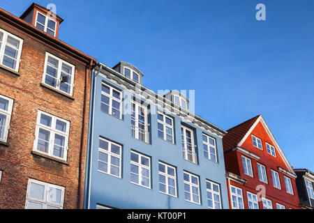 Colorful houses under blue sky in a row, traditional architecture style of Copenhagen old town, Denmark Stock Photo