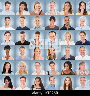 Collage Of People On Blue Background Stock Photo