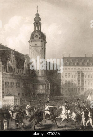 Meeting of the Emperors of Russia and Austria at the Town Hall, Leipzig, Germany, 1813 Stock Photo