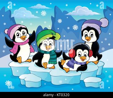 Happy winter penguins topic image 2 - eps10 vector illustration. Stock Vector