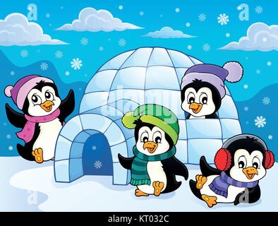 Happy winter penguins topic image 3 - eps10 vector illustration. Stock Vector